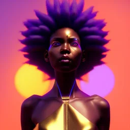 Afro Woman, gold hair, samurai, cyberpunk, neon, highly detailed, art stations, concept art, smooth, unreal engine 5, god rays, ray tracing, RTX, lumen lighting, ultra detail, volumetric lighting, 3d, finely drawn, high definition, high resolution, gradient background