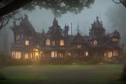 fantasy victorian house surrounded by forest