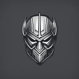 a minimal line art logo, a warrior with metal war face mask