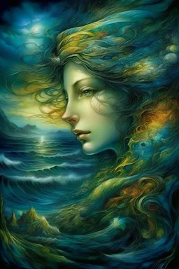 Like a storm raging all around Mixing colors in the sky and sea, the works of Van Gogh and Josephine Wall are highly detailed and focused.