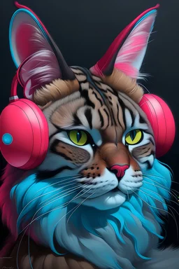 lynx with headphone and bubblegum