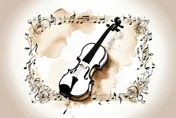 Create a watercolor-style sketch of violin surrounded by black musical notes, in a minimalist style. The sketch should be isolated on a white background and done in vector sepia line art, giving it a clean and crisp look. The style should be reminiscent of the Renaissance era, but with a modern twist. The final image should be in high definition, with a resolution of 8K, and should not have any borders, centered in the middle of the image,→ v4-q 2 --no mockup Extra Prompt