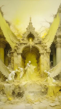 A light yellow heavenly ruins with angels painted by Zhang Lu