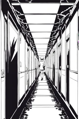 Corridor in the dark, line arts, manga style