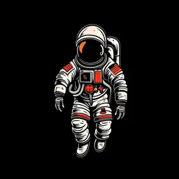 floating cartoon astronaut from 1960's, on solid black background