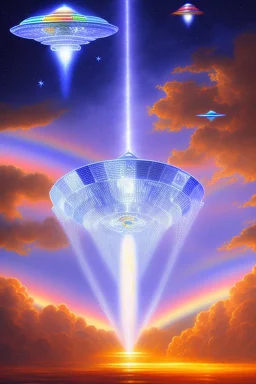 intergalactic very beautiful ufo rainbow futurist,mother ship pleiadien,crystal and light diamond