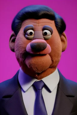 Waist up muppet Portrait, Xi Jinping as muppet doll, black suit and red tie, photo studio, blue background, unreal engine 5, concept art, art station, god lights, ray tracing, RTX, lumen lighting, ultra detail, volumetric lighting, 3d.