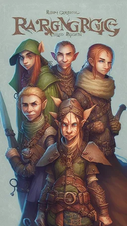 rpg book cover, a group of adventurers consisting of an elf, dwarf and human