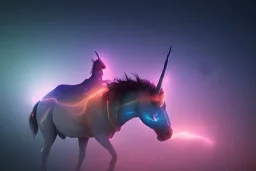 two glowing unicorns in space,nebula in the backround,shiva