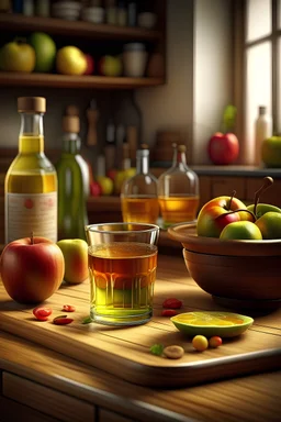 "Craft an image of a vibrant kitchen scene, focusing on the preparation of an Apple Cider Vinegar Shot with meticulous attention to detail, reflecting the precision associated with achieving stability and clarity."