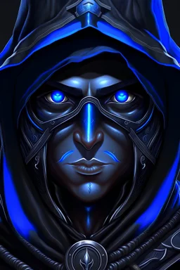 hyperrealistic DND dark fantasy human rogue with blue eyes