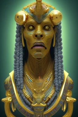 Aztec male African Egyptian alien, cracks in the voodoo head, wicked, eyes, crown, Elephant, 8k, finely detailed, photo realistic, tiger turquoise skull head gold dragon space alien snow skeleton gold hornytoad silver crown silver eyes