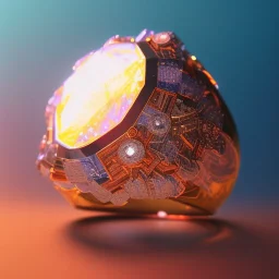 Ring made by wood roots and shreds of glass, orange diamonds sparkles, red rubi fragments around, blue lights reflexes, complex structure, gold details, intricate ring pattern,Unreal Engine 5, macro lens,sharp focus, realistic, hyper detailed, studio lighting, neon light ambient, cinematic