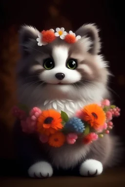 портрет кошка с цветами рисунок