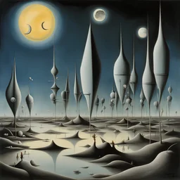 Sunglasses at night , don't switch the blade and don't masquerade with the shades, neo surrealism, mirror reflection, nighttime background with a moon in the sky, by Yves Tanguy, by johfra Bosschart, expansive, palpable textures, distinctive visceral style and detailed line work, rich sharp colors.