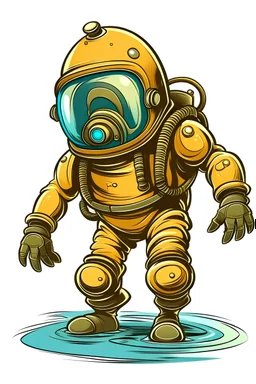 diving helmet cartoon with leg and hand