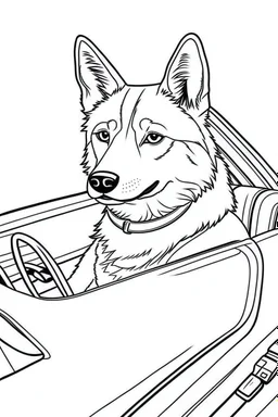 outline art for real DOGS-IN-CARS Coloring page, Japanese manga style, cartoon style, cute face, white background sketch style, full body is a must, only use outline, clean line art, no shadow, bold outlineMasterpiece, Ominous, Golden Ratio, Highly Detailed, photo, poster, fashion, illustration