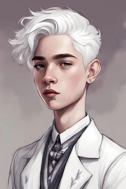 Sketch of a non-binary teenager with white hair wearing attire for a ball