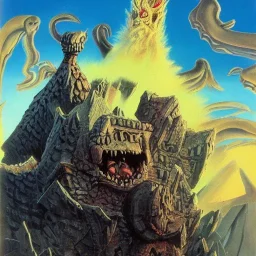  kaiju destroying a castle by walt disney and dali