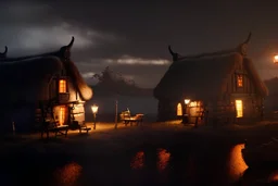 Dark old Viking village at night hd 4k 8k