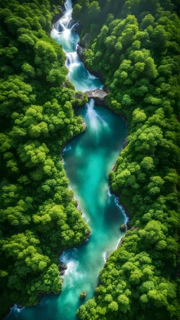 award winning top view realistic photography of an image delightful summer day at the natural Maldives forest, river, streams, cascade waterfall. Incredibly detailed, ultra high resolution, 8k, great depth of field, clear images, beautiful light, warm light, sharp edges