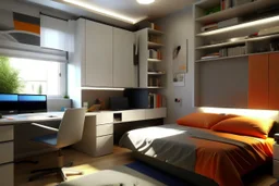 A youthful room with a PC and a bed 190 cm, 90 cm wide, and RGP side lighting.