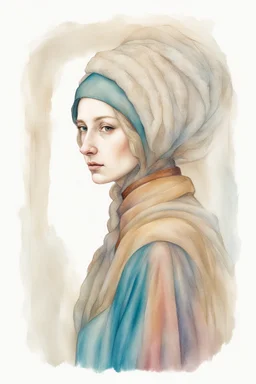 portrait of a colorful renaissance woman in winter clothes the style of da vinci on a white background