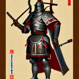 Ukiyo-e Style , Male Samuri in armour, full body