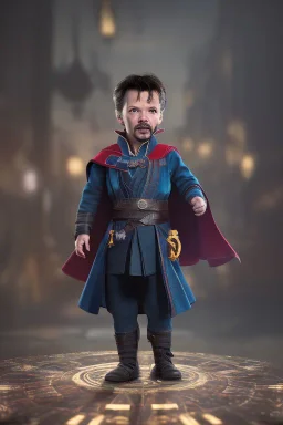 Doctor strange toddler, serious, portal, full body, jump, bokeh, hyper realistic