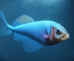 underwater cute fish, dark blue night