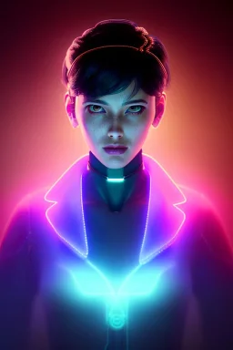 Ghost in the shell style, pretty cyber woman, cables, futuristic, blood, black, gold, brown, geisha style, decorative color feathers, simétrico, circuits, neon style, a lot of led lights, fog, rain, vibrant color, highly detailed, art stations, concept art, smooth, unreal engine 5, god rays, ray tracing, RTX, lumen lighting, ultra detail, volumetric lighting, 3d, finely drawn, high definition, high resolution.