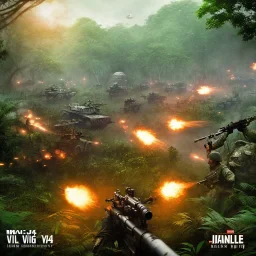 vietnam war. jungle. cd cover. bokeh. lens flare. warm lights. high detailed