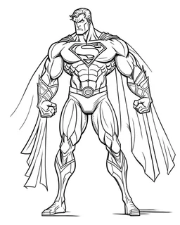 superman coloring page, full body (((((white background))))), only use an outline., real style, line art, white color, clean line art, white background, Sketch style