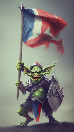 goblin warrior holding a flag