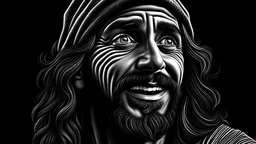 goofy Jesus , 4k, sharp edges ,Chiaroscuro, hyper realism, realistic, highly detailed, high contrast black and white, sharp