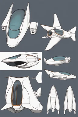 ideation aeroplane airmed inspired by shark with side view, quarter view and front view