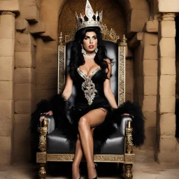 Amy Winehouse as the Queen of Judea in Jerusalem, on her throne in agent provocateur with no inhibition