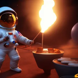 astronaut cooking marshmallows on barbecue from mars unreal engine 5, octan render