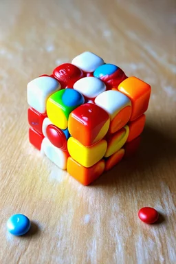 an rubik's cube made of candy, soft