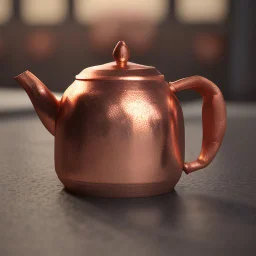 The reflection of a child on the surface of an old copper teapot