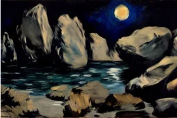 Rocks, night, 2000's sci-fi movies influence, edouard manet impressionism painting