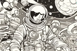 Inking art, Skottie Young, Darwyn Cooke, Bruce Timm, an astronaut in stempunk spacesuit in cartoon disney style