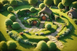 [Image of the Shire by JRR Tolkien] Miniature roundish cozy hobbit house hole of the Shire tilt-shift (La la la La la la la La la la La la la la)