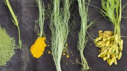 fennel, and turmeric plants side by side separated by a line