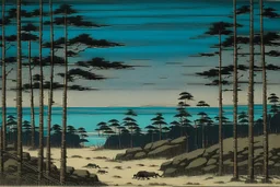 A tundra at nighttime painted by Utagawa Hiroshige