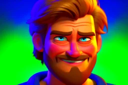 Happy Andrew Garfield with a beard and blue eyes in Pixar style