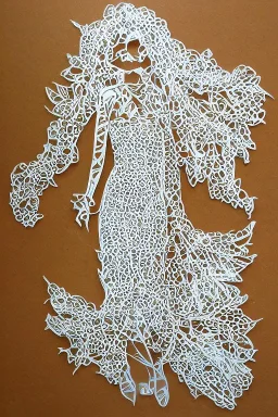 Full body portrait, painting, medium shot lady Paper cut craft