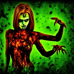 horror female zombie green background