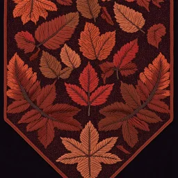 autumn colored cloth banner embroidered with leaves, increased thread texture and definition