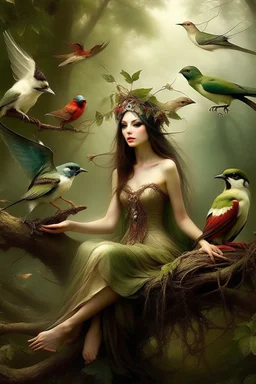 Fairy woman birds